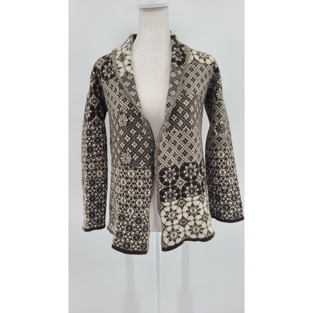 Patchwork‎ Y2K Retro  Womens Cardigan Sweater Size Small Brown Wool Blend Rustic